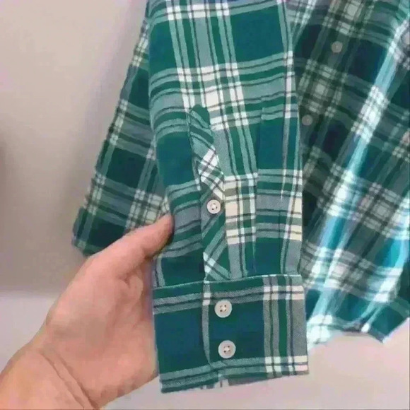 J.CREW | Women's Teal/White Plaid Button Down Flannel Long  Sleeved Shirt - Picture 5 of 5